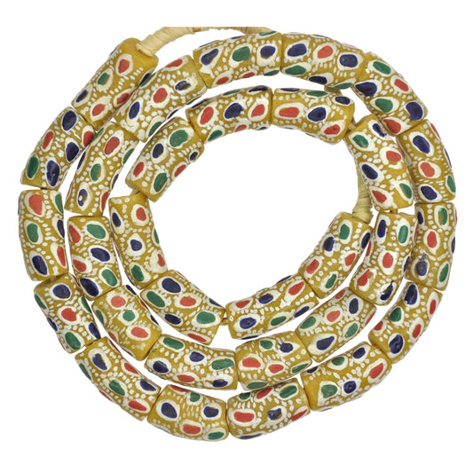 African Fancy Powder Glass Beads - Recycled Krobo Trade Beads, 10-11Mm