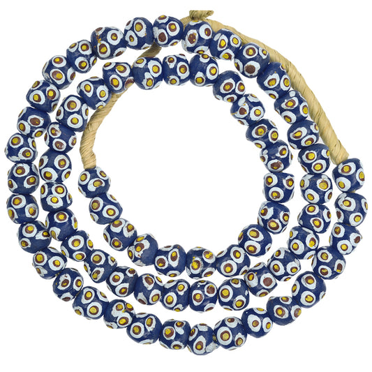 26" African Powder Glass Beads, Venetian Eye Trade Bead Style, Handmade