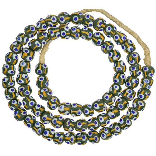 African Trade Beads 10Mm Fancy Krobo Glass Powder Beads Strand