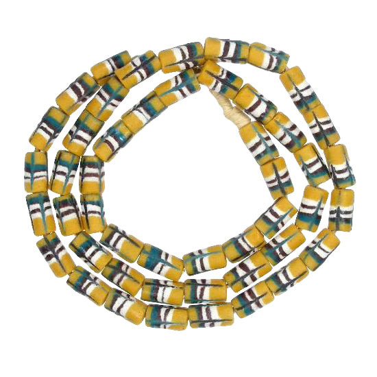 Yellow Feather Stripe Powder Glass African Trade Beads From Ghana