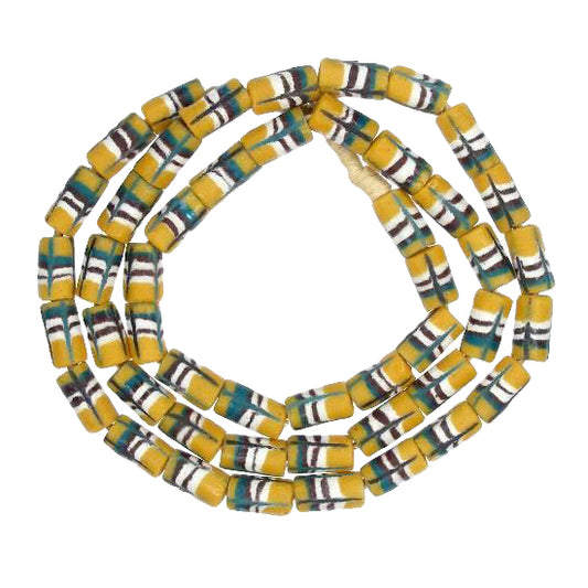 Yellow Feather Stripe Powder Glass African Trade Beads From Ghana