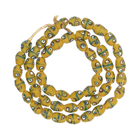 Yellow Eye Powder Glass Beads | Recycled Ghana Trade Beads