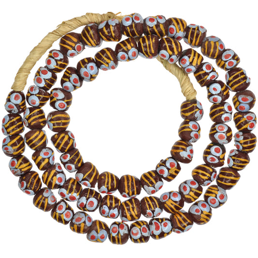 African Trade Beads - Fancy Krobo Glass Beads, 10-11Mm, Handmade In Ghana