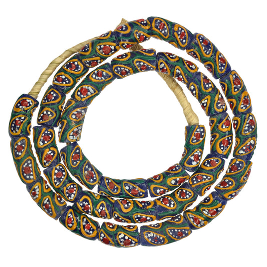 African Fancy Powder Glass Beads, 8-9Mm, 23" Strand From Ghana