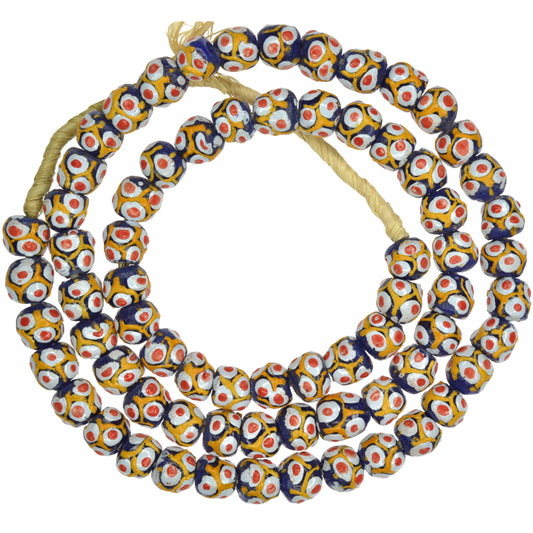 African Millefiori-Style Powder Glass Beads, 10-11Mm, Handmade In Ghana
