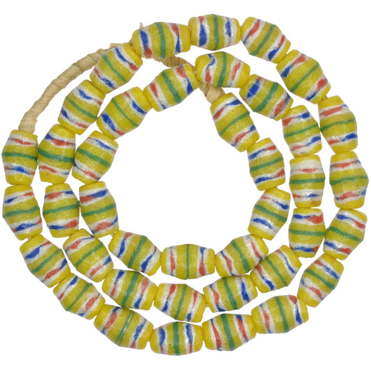 Yellow Oval Powder Glass African Trade Beads - Ghana Recycled