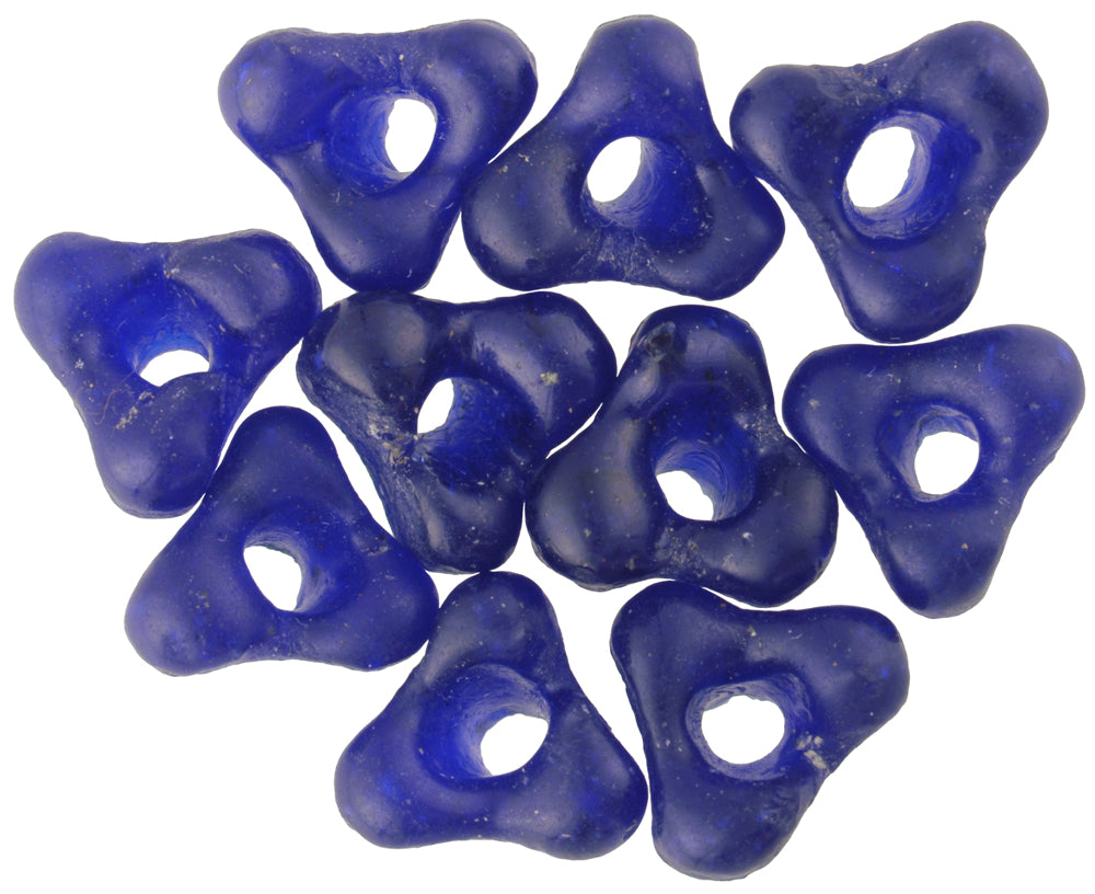 Cobalt Blue Krobo Glass Beads Imitating Czech Flower Trade Beads - close-up