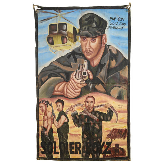 Soldier Boyz Movie Poster - Hand-Painted Ghanaian Art - Michael Dudikoff military action scene