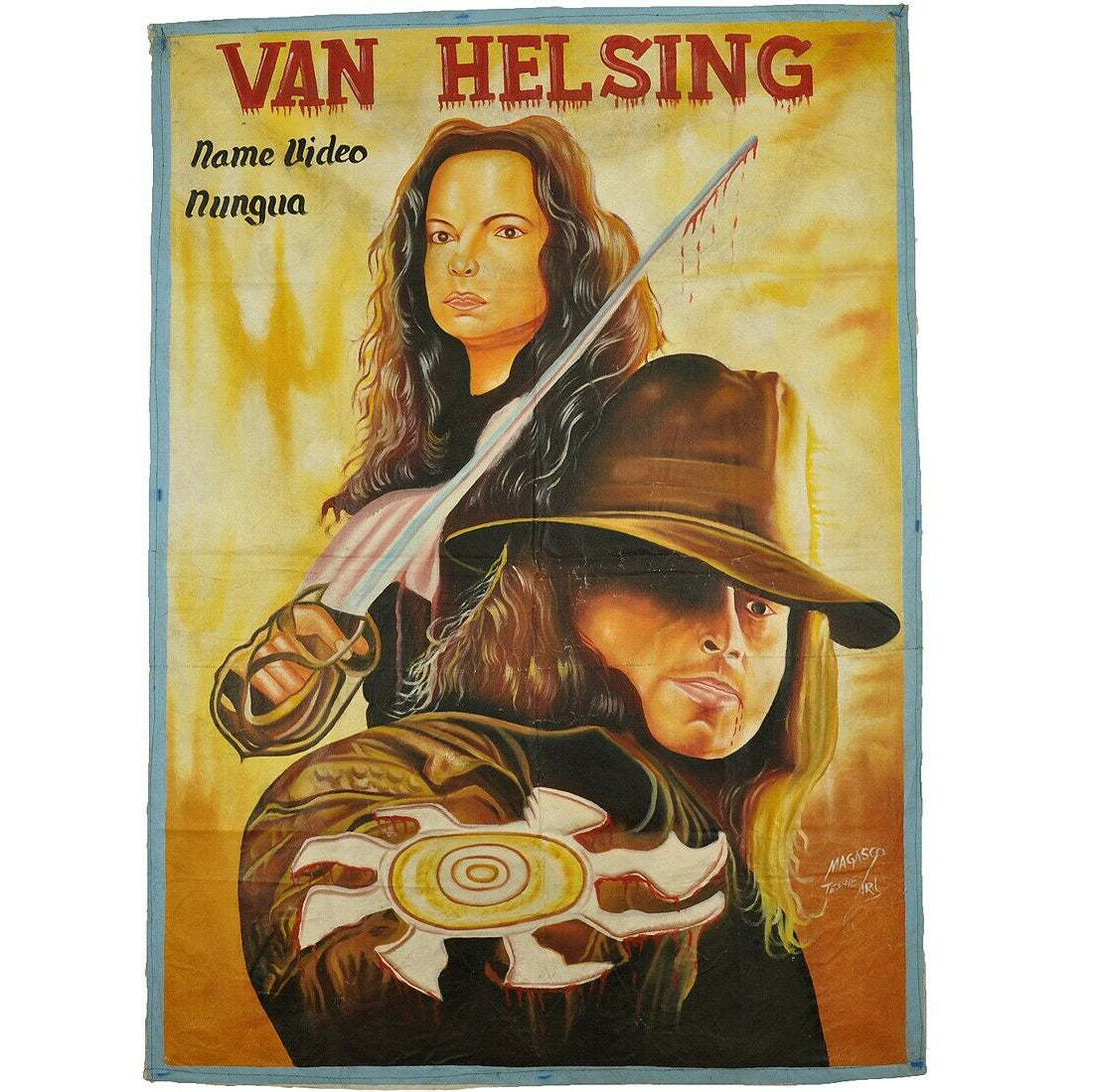 Van Helsing: Thrilling Action Hand-Painted Movie Poster From Ghana - horror scene artwork