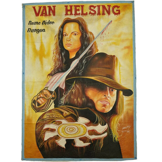 Van Helsing: Thrilling Action Hand-Painted Movie Poster From Ghana - horror scene artwork