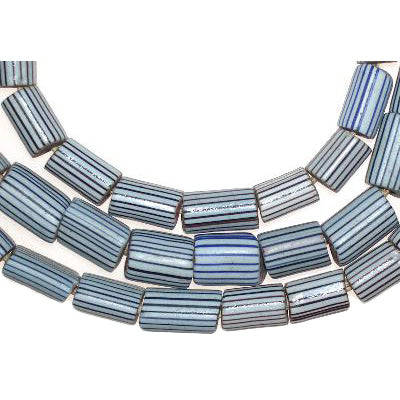 Old Strand Of Awale Venetian Chevron Beads, Blue & Black Stripe