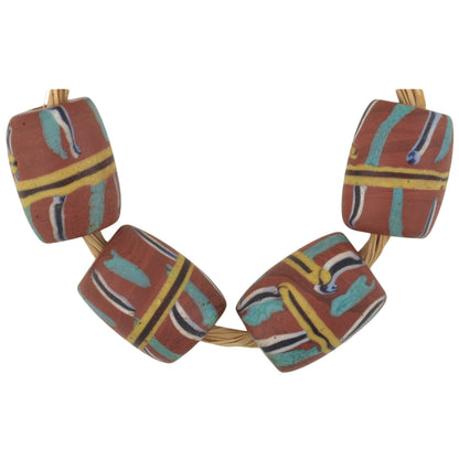 Rare Antique Banded Venetian Lampwork Glass Trade Beads, 13X10Mm