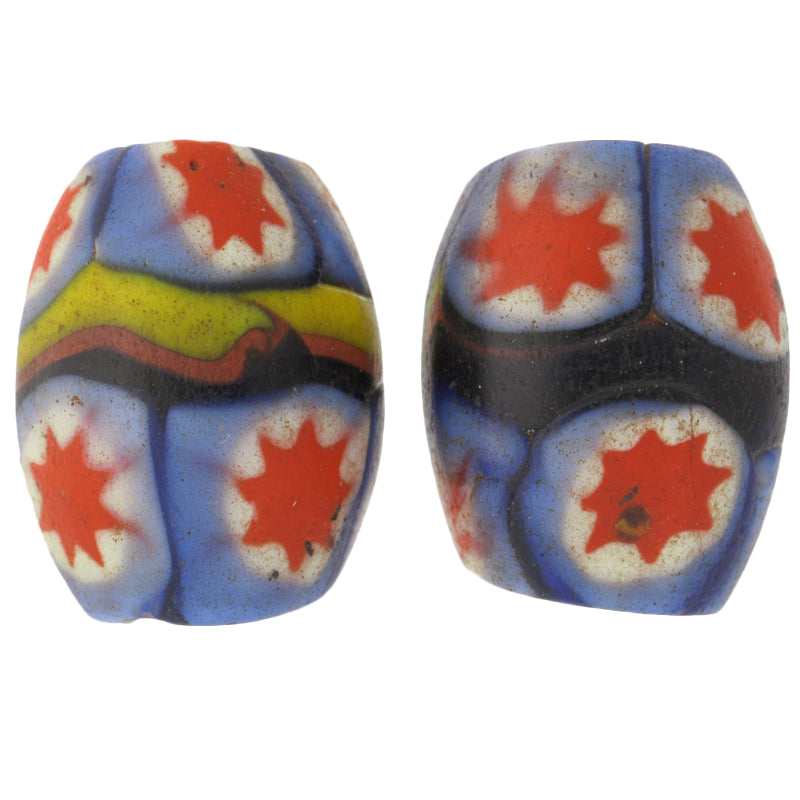 Antique Banded Oval Millefiori Mosaic Glass Trade Beads, 13X10Mm