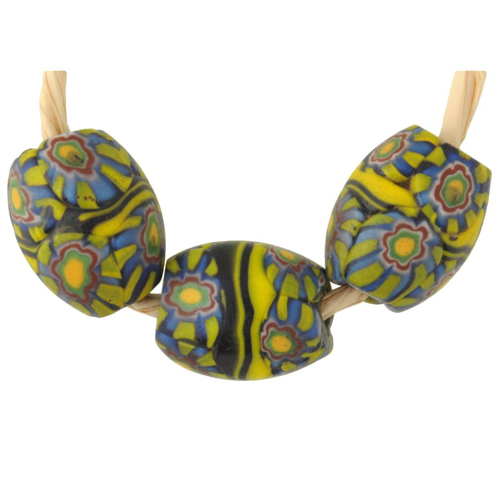 Antique Banded Oval Venetian Millefiori Mosaic Trade Beads 15Mm