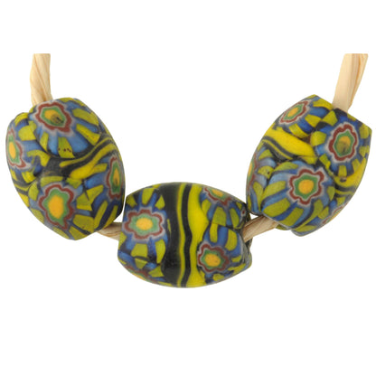 Antique Banded Oval Venetian Millefiori Mosaic Trade Beads 15Mm