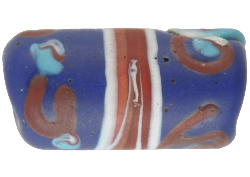 Rare Old Banded Blue "Eye" Fancy Venetian Lampwork Glass Trade Bead - alternate view