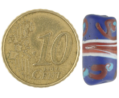 Rare Old Banded Blue "Eye" Fancy Venetian Lampwork Glass Trade Bead - close-up