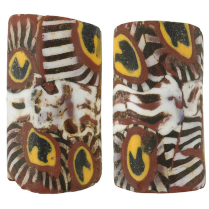 Rare Antique Banded Murano Bird Millefiori Venetian Mosaic Beads