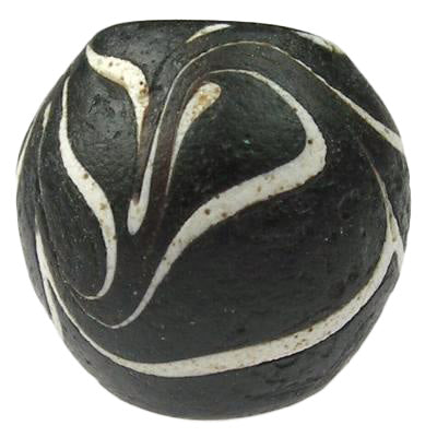 Antique Black Feather Venetian Lampwork Trade Bead With Trail, 21Mm