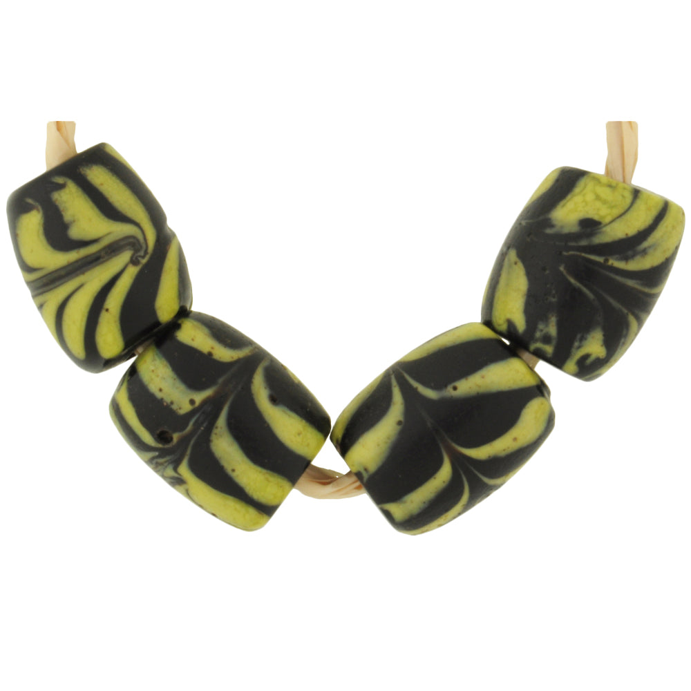 Antique Black Feather Venetian Lampwork Glass Trade Beads, 12-13Mm