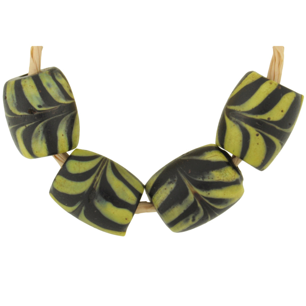 Antique Black Feather Venetian Wound Glass African Trade Beads