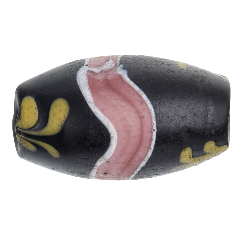 Antique Black Floral Venetian Glass Trade Bead - Wound Lampwork Bead