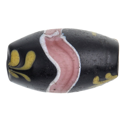 Antique Black Floral Venetian Glass Trade Bead - Wound Lampwork Bead