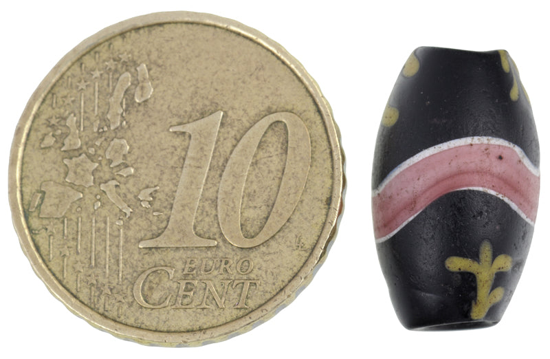 Antique Black Floral Venetian Glass Trade Bead - Wound Lampwork Bead - alternate view