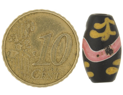 Rare Antique Black Floral Venetian Glass Trade Bead, 17X10Mm - alternate view