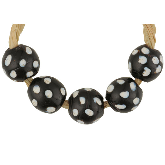 Antique Venetian Black "Skunk" Lampwork Glass Trade Beads, 9-10Mm