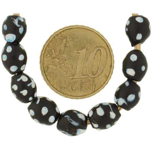 Antique Black "Skunk" Fancy Venetian Wound Glass Trade Beads, 7Mm