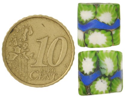 Antique Blue Banded Millefiori Venetian Mosaic Trade Beads, 12X11Mm Pair - alternate view