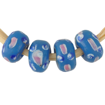 Rare Antique Blue Fancy Disk Venetian Glass Trade Beads With Trail Decoration