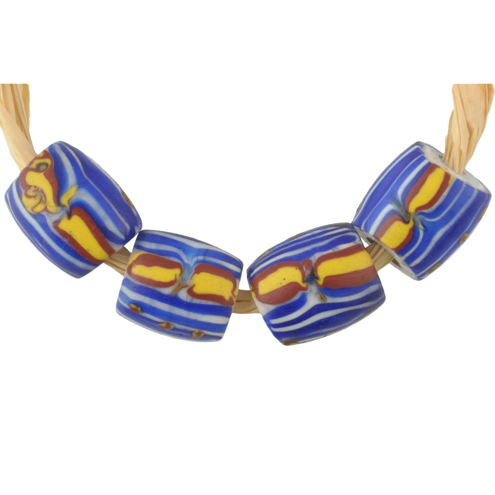 Rare Antique Venetian Fancy Oval Glass Trade Beads With Trail Design