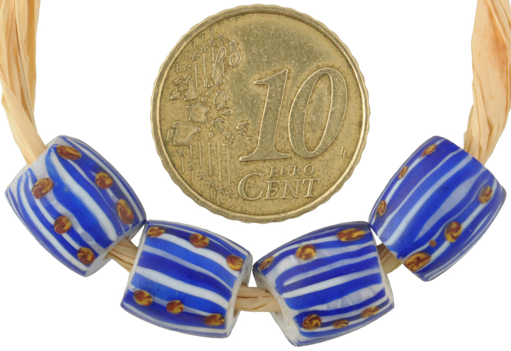 Rare Antique Venetian Fancy Oval Glass Trade Beads With Trail Design - alternate view