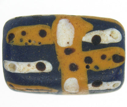 Rare Antique Rectangular Fancy Venetian Lampwork African Trade Bead 17X10Mm - close-up