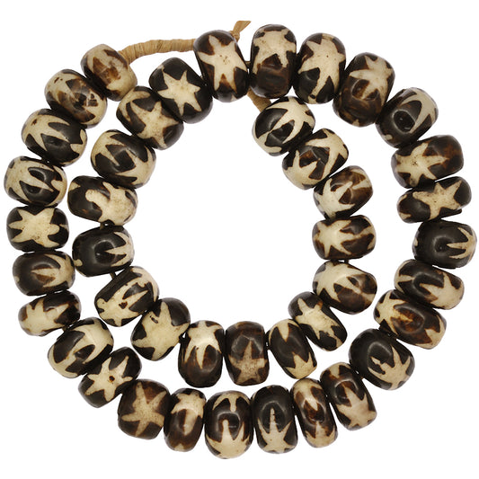 Large Kenya Bone Beads - Handmade African Batik Trade Beads - close-up