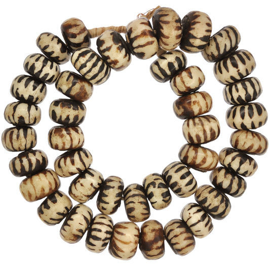Large Kenya Bone Beads - African Batik Tiger Stripe Trade Beads
