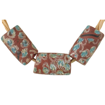 Rare Antique Venetian Brick Fancy Wound Glass African Trade Beads 15X9Mm