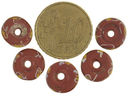 Rare Antique Brick Color Venetian Fancy Disk Glass Trade Beads 11Mm - alternate view