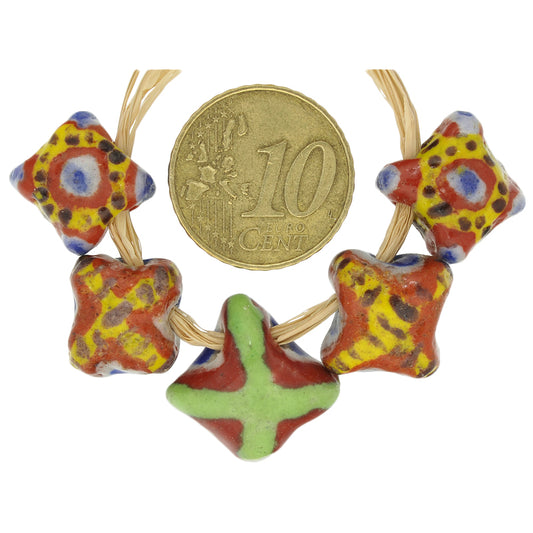 Nice New Polychrome Kiffa African Glass Trade Beads - 5Pc