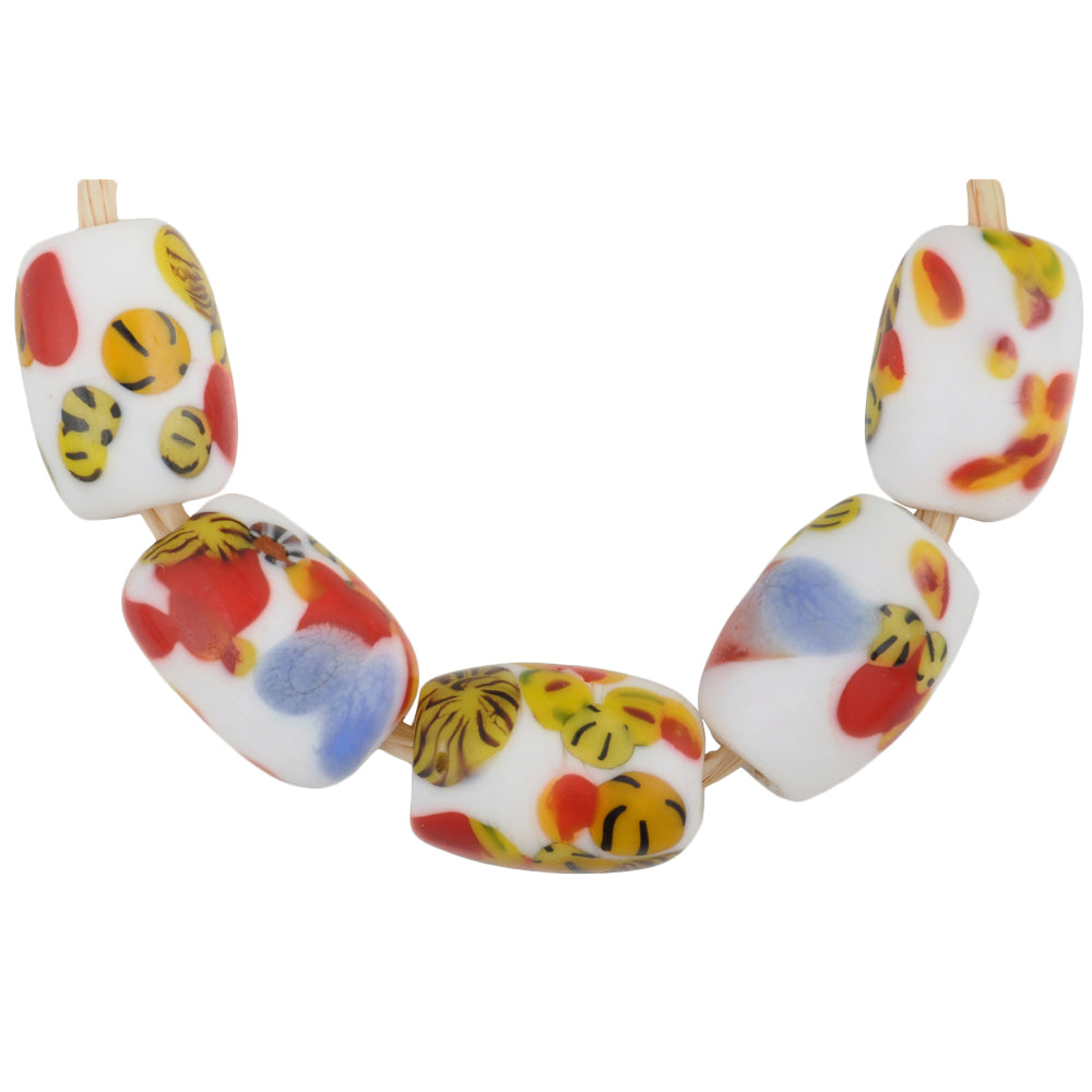 Vintage Oval Millefiori Czech Mosaic Glass Trade Beads, 13Mm