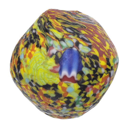 Large African Bicone Recycled Glass Bead With Chevron Accent