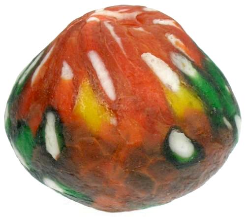 Large Bicone Recycled Glass Bead With White Hearts & Chevron Accents - alternate view