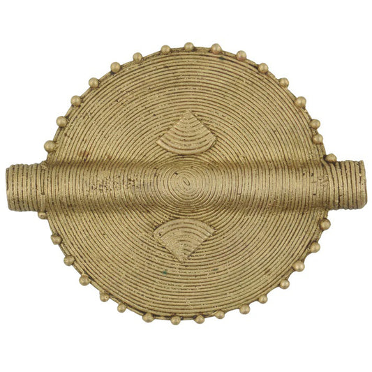 Handcrafted African Flat Brass Bead Pendant From Ghana - Lost Wax Technique