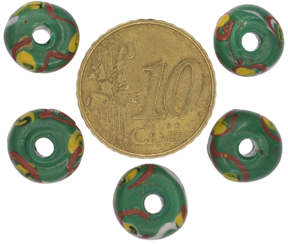 Rare Antique Green Fancy Venetian Wound Lampwork Glass Trade Beads - 10Mm - alternate view