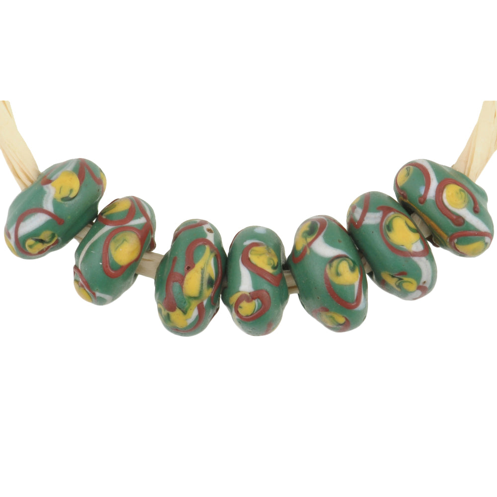 Rare Old Green Fancy Venetian Lampwork Trade Beads, 10Mm - African Trade Beads