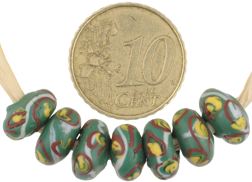 Rare Old Green Fancy Venetian Lampwork Trade Beads, 10Mm - African Trade Beads - alternate view