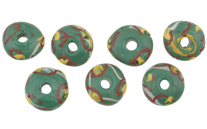Rare Old Green Fancy Venetian Lampwork Trade Beads, 10Mm - African Trade Beads - close-up