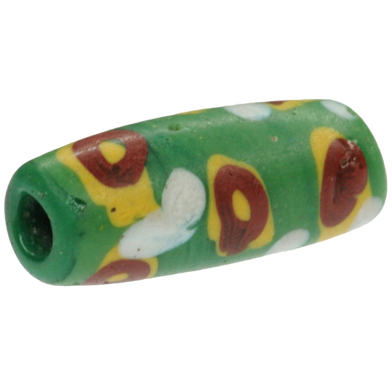 Rare Antique Green "Fancy" Venetian Wound Glass Trade Bead - 18X7Mm
